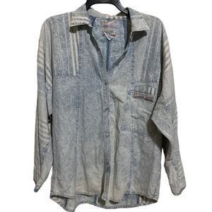 Jordache Studio VIntage Acid Wash Long Sleeve Button Down Top M